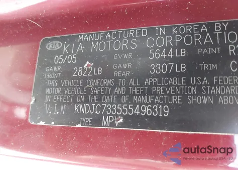 2005 Kia Sorento Ex/Lx из США, поврежденный, VIN KNDJC733555496319